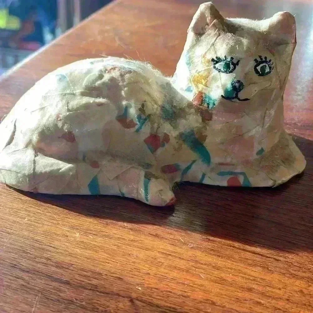Vintage papier-mâché cat paperweight.